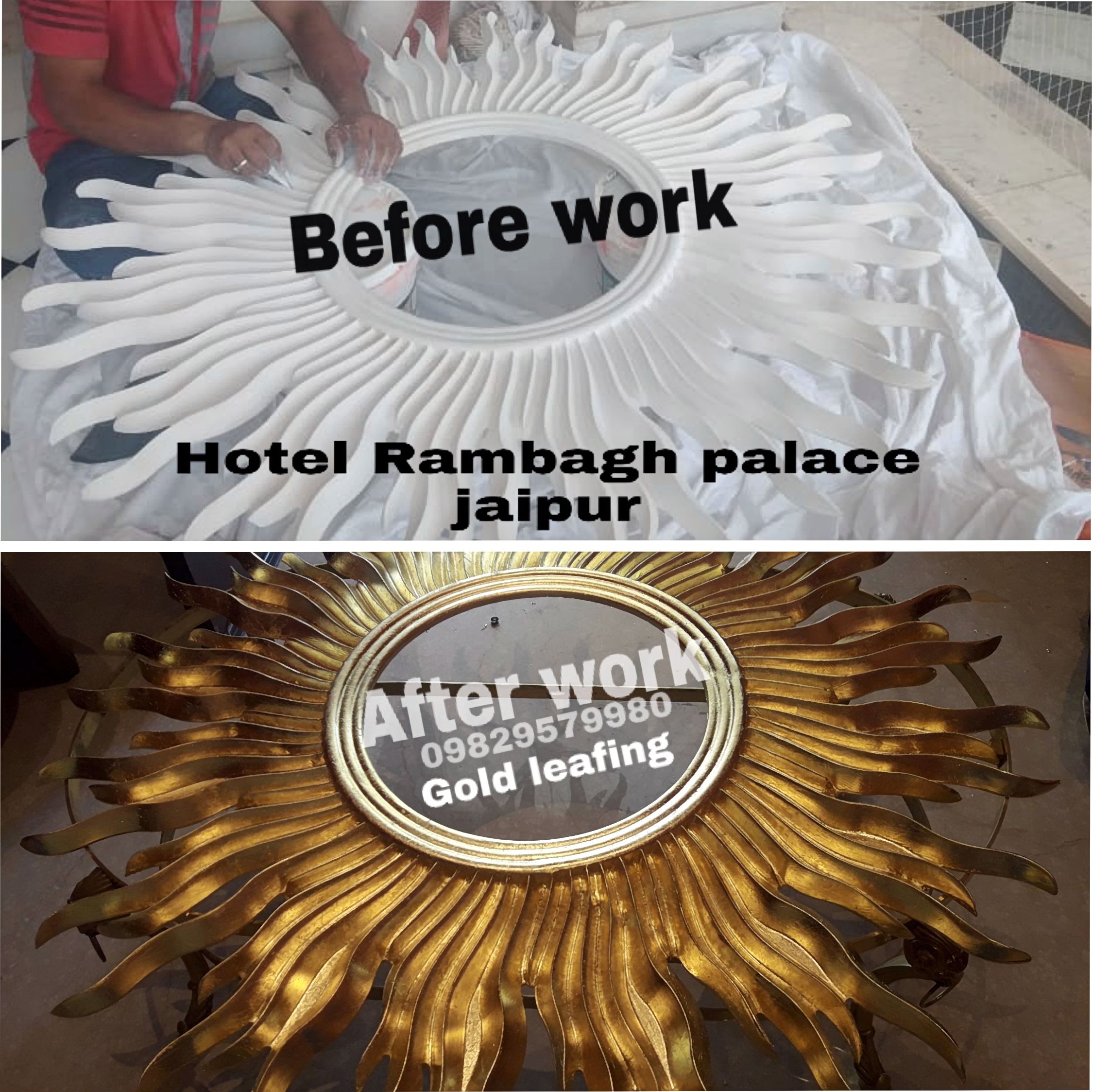 Intricate floral mirror work at Gold Leafing on Hotel Rambagh Palace Jaipur, Custom — Jaipur Gold Leaf